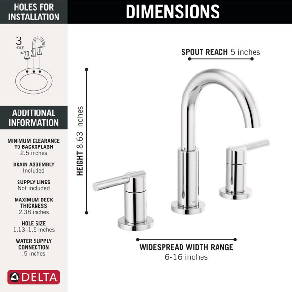 Delta Nicoli Widespread Faucet 2handle Bathroom Faucet with Drain